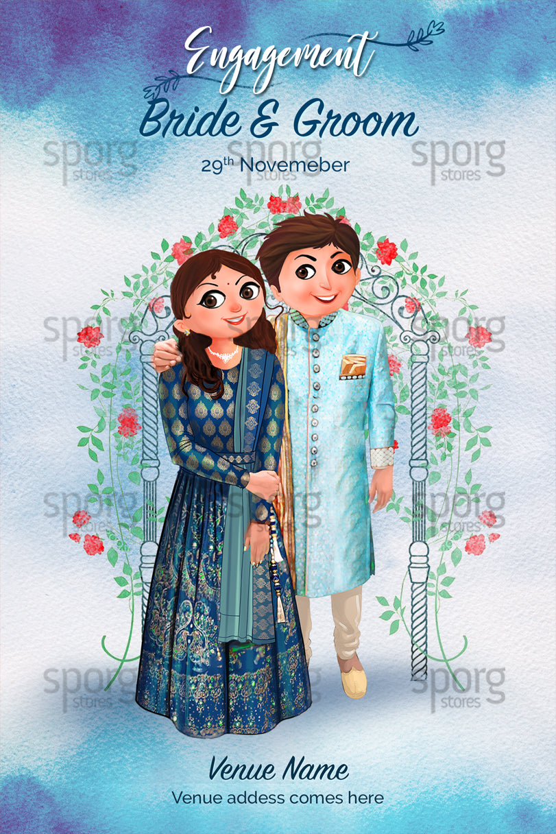 Illustrated Indian Engagement Invitation - SSWC17