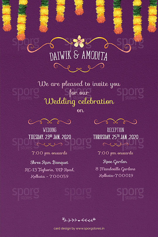 illustrated bengali wedding einvite 