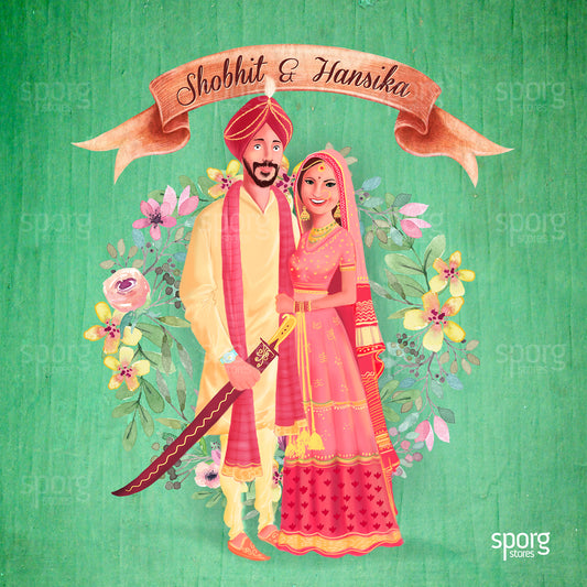 Illustrated Punjabi Wedding Invitation Design