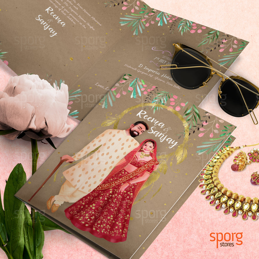Illustrated Indian wedding Invitation design - 2018