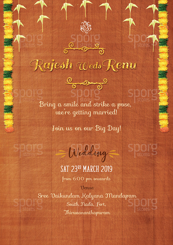 Illustrated Kerala Hindu Wedding invitation text