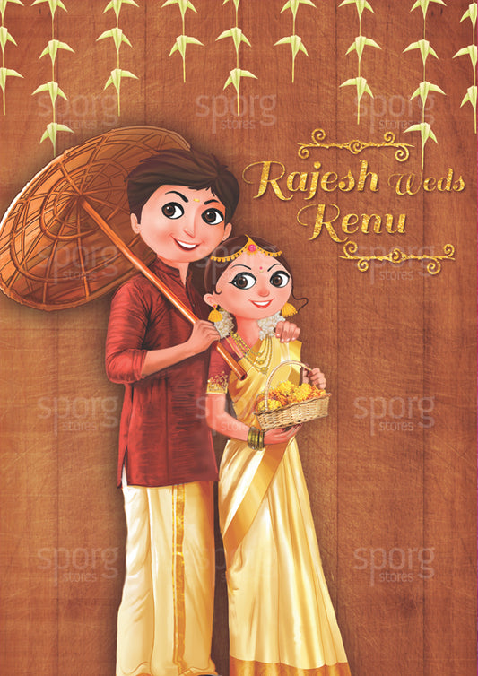Illustrated Kerala Hindu Wedding invitation design