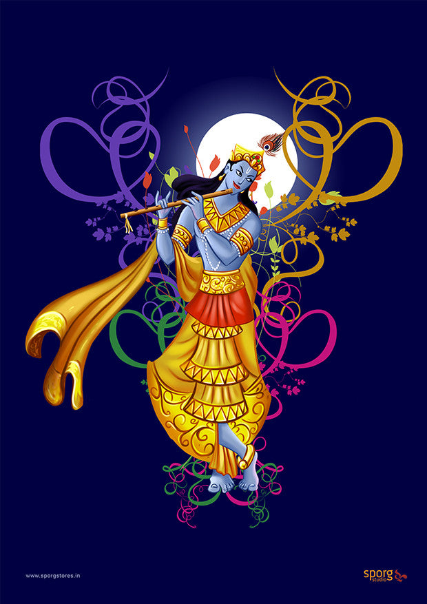 Krishna playing flute - Art Print India