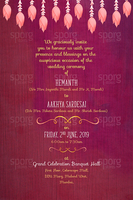 Buy illustrated wedding invitation design for Maharashtrian Hindu weddings online