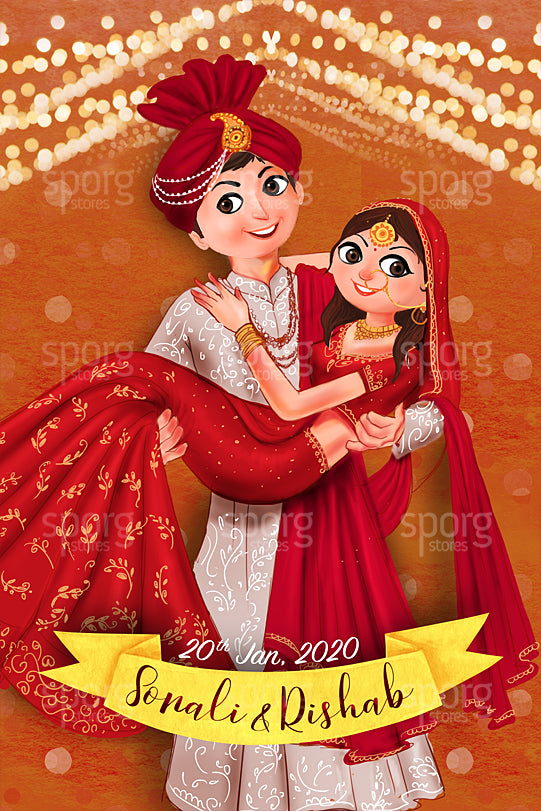 Illustrated North Indian Wedding Invitation