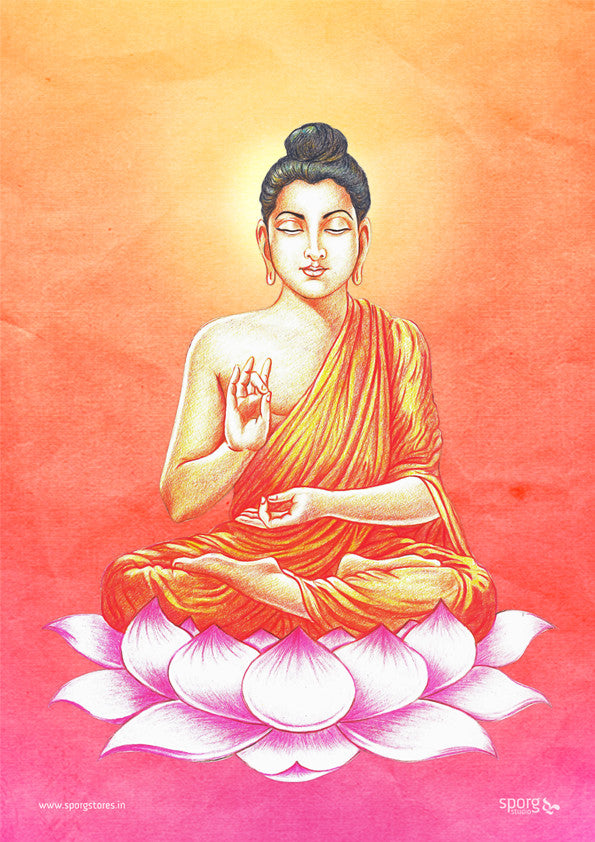 Lord Buddha meditating on lotus flower - Art Print India