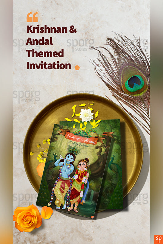 Krishnan Aandal Theme Illustrated Wedding Invitation - SSWC16