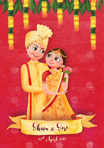 Illustrated Telugu Hindu Wedding Invitation