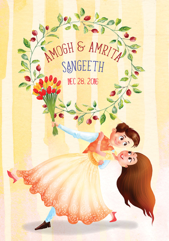 Illustrated Indian Wedding Sangeet Reception Invitation