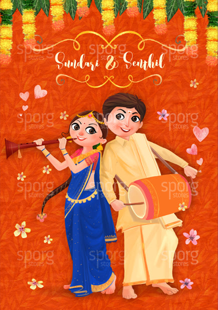 illustrated tamil hindu wedding invitation design
