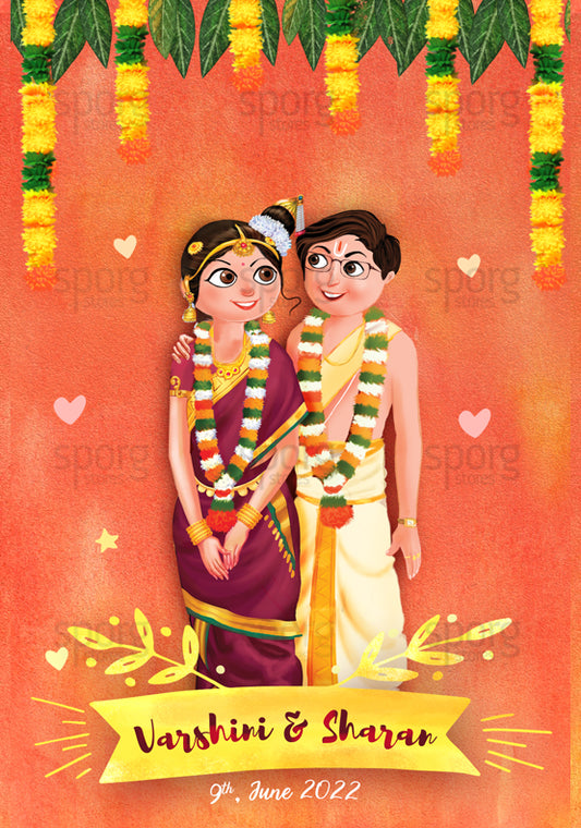 Illustrated Tamil Iyengar Brahmin Wedding Invitation